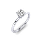 Gabriano Marilena 4 tırnaklı tektaş yüzük; GIA-HRD sertifikalı cushion pırlanta ve beyaz altın montürün üstten görünüşü